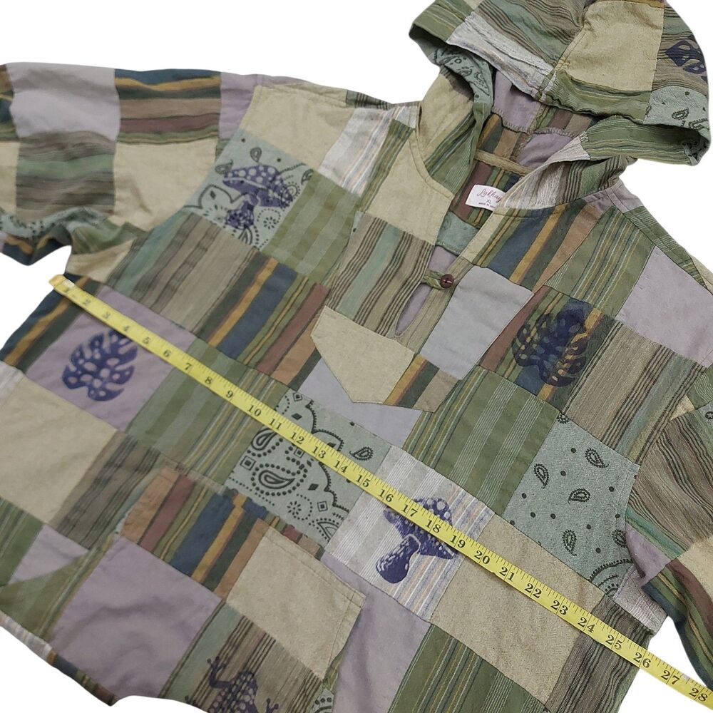 Lakhays Patchwork Hoodie Mens XL Green Mushroom Frog Cotton Festival Hippie Boho - Picture 10 of 11